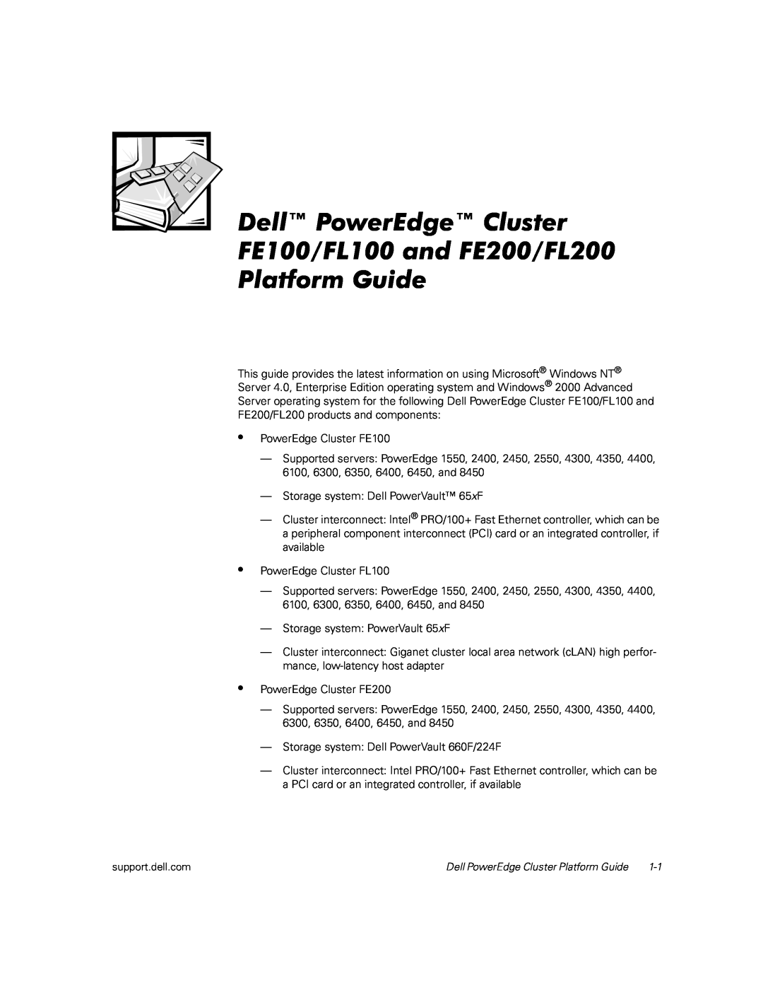 Dell manual Dell PowerEdge Cluster, FE100/FL100 and FE200/FL200 Platform Guide, • • • 