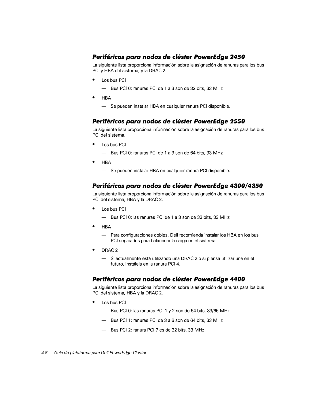 Dell FE200, FE100, FL100, FL200 manual Periféricos para nodos de clúster PowerEdge 