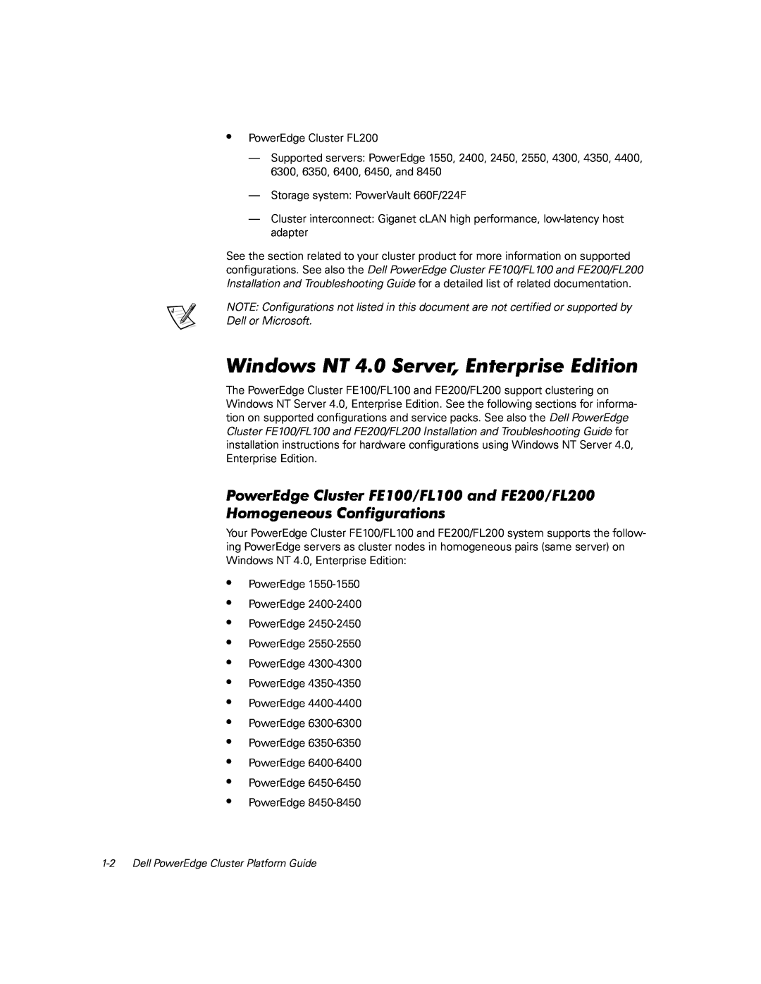 Dell FE200, FE100, FL100, FL200 manual Windows NT 4.0 Server, Enterprise Edition, • • • • • • • • • • • • 