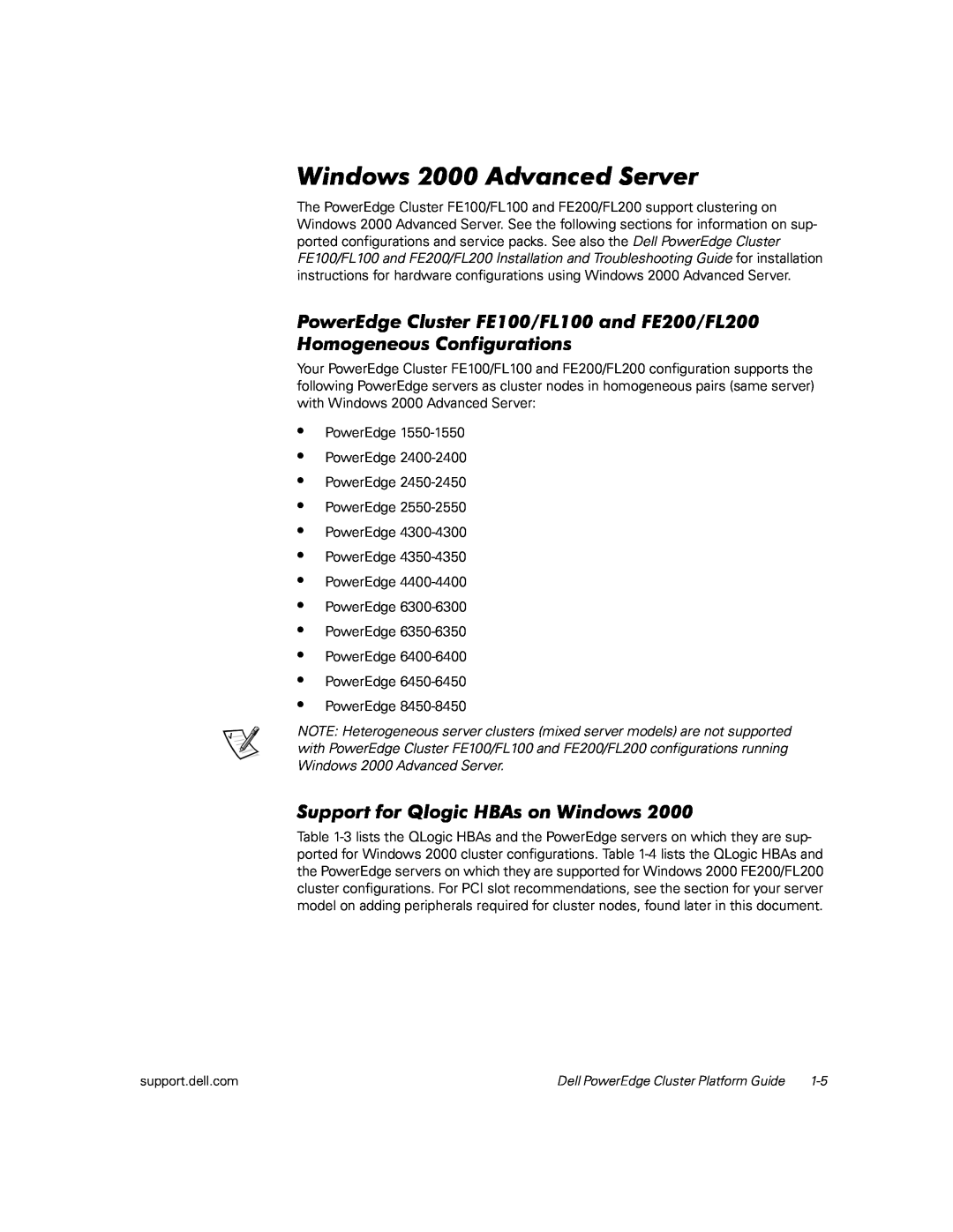 Dell FL100, FE100, FE200, FL200 Windows 2000 Advanced Server, Support for Qlogic HBAs on Windows, • • • • • • • • • • • • 