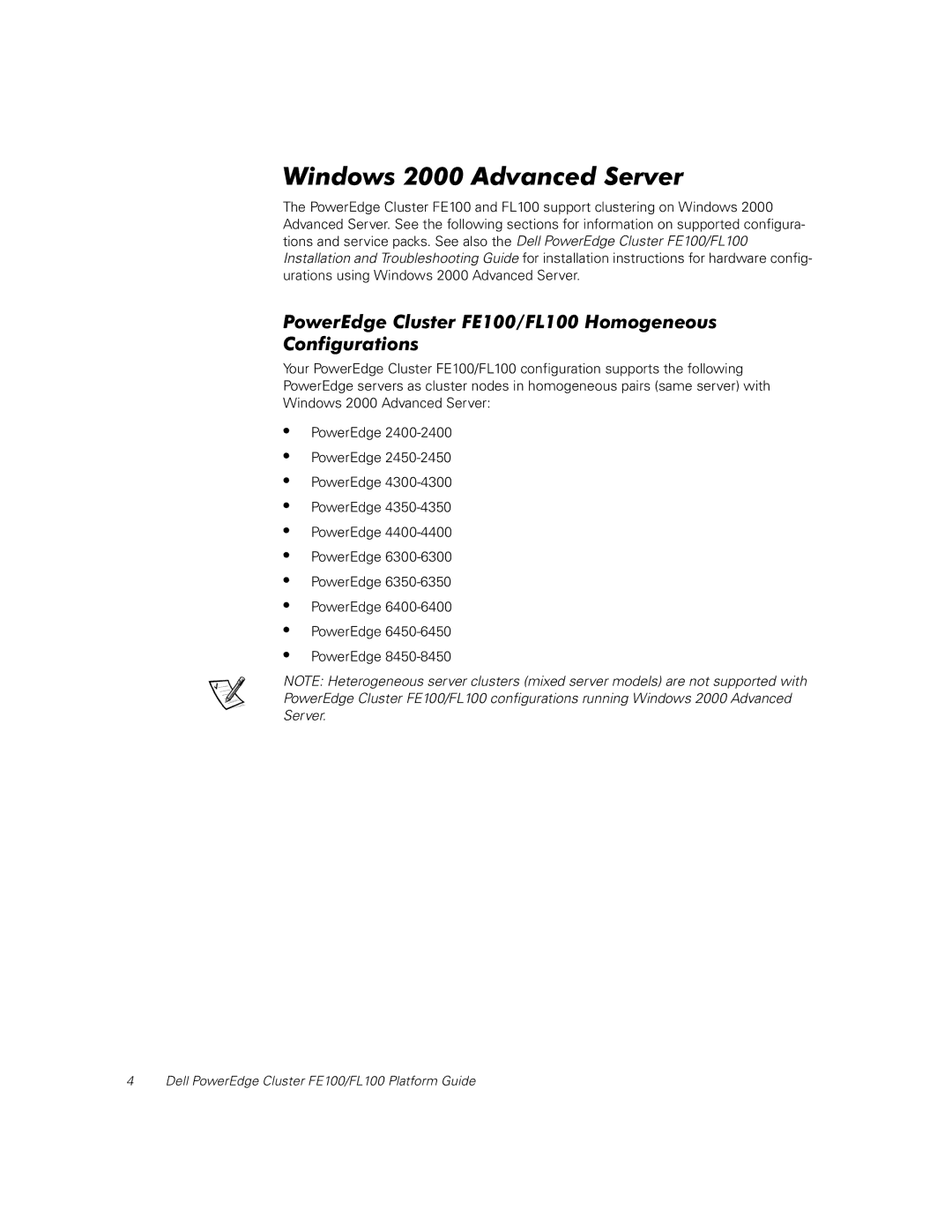 Dell manual Dell PowerEdge Cluster FE100/FL100 Platform Guide 