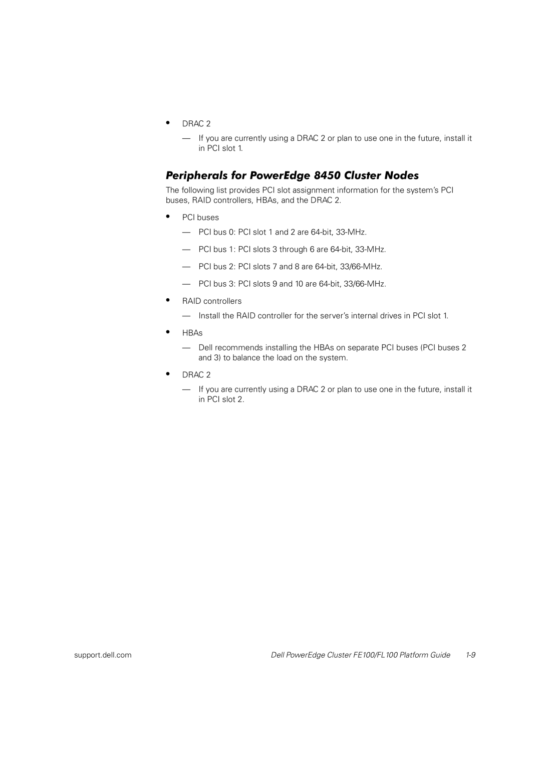 Dell FL100, FE100 manual Peripherals for PowerEdge 8450 Cluster Nodes 