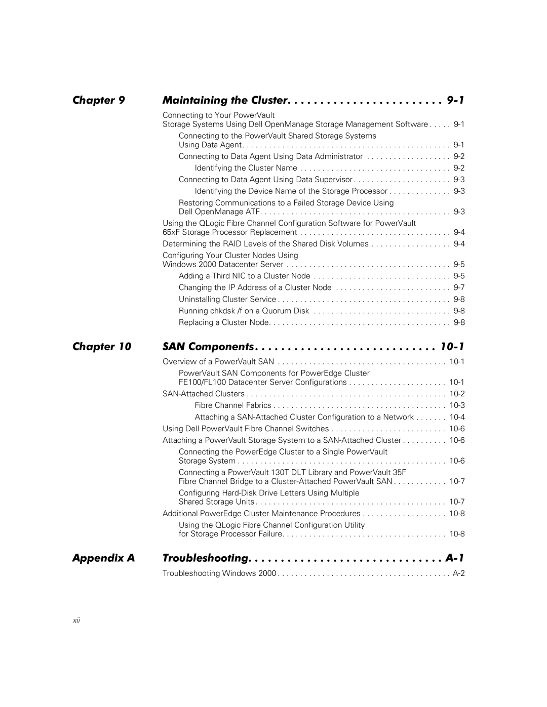 Dell FE100, FL100 manual Maintaining the Cluster, SAN Components 