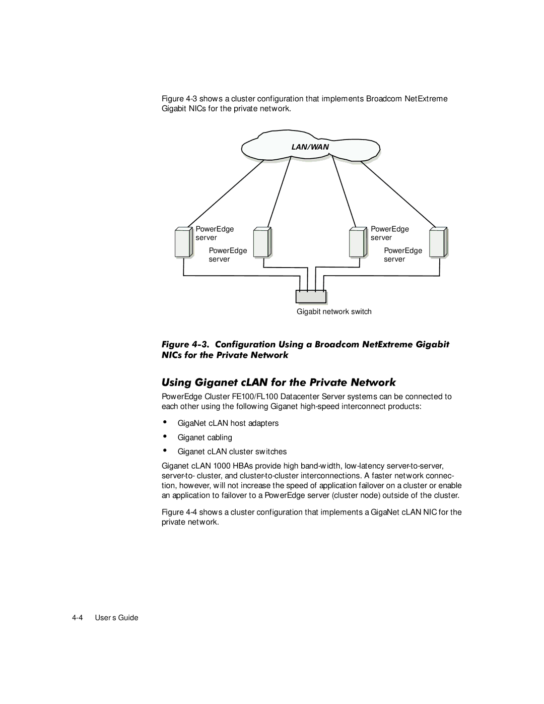 Dell FE100, FL100 manual Using Giganet cLAN for the Private Network 