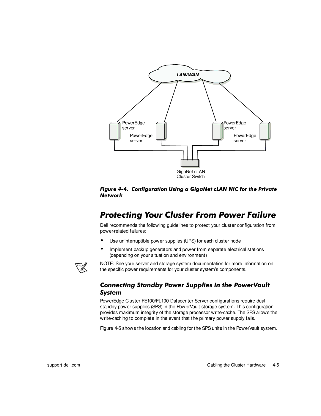 Dell FL100, FE100 Protecting Your Cluster From Power Failure, Connecting Standby Power Supplies in the PowerVault System 