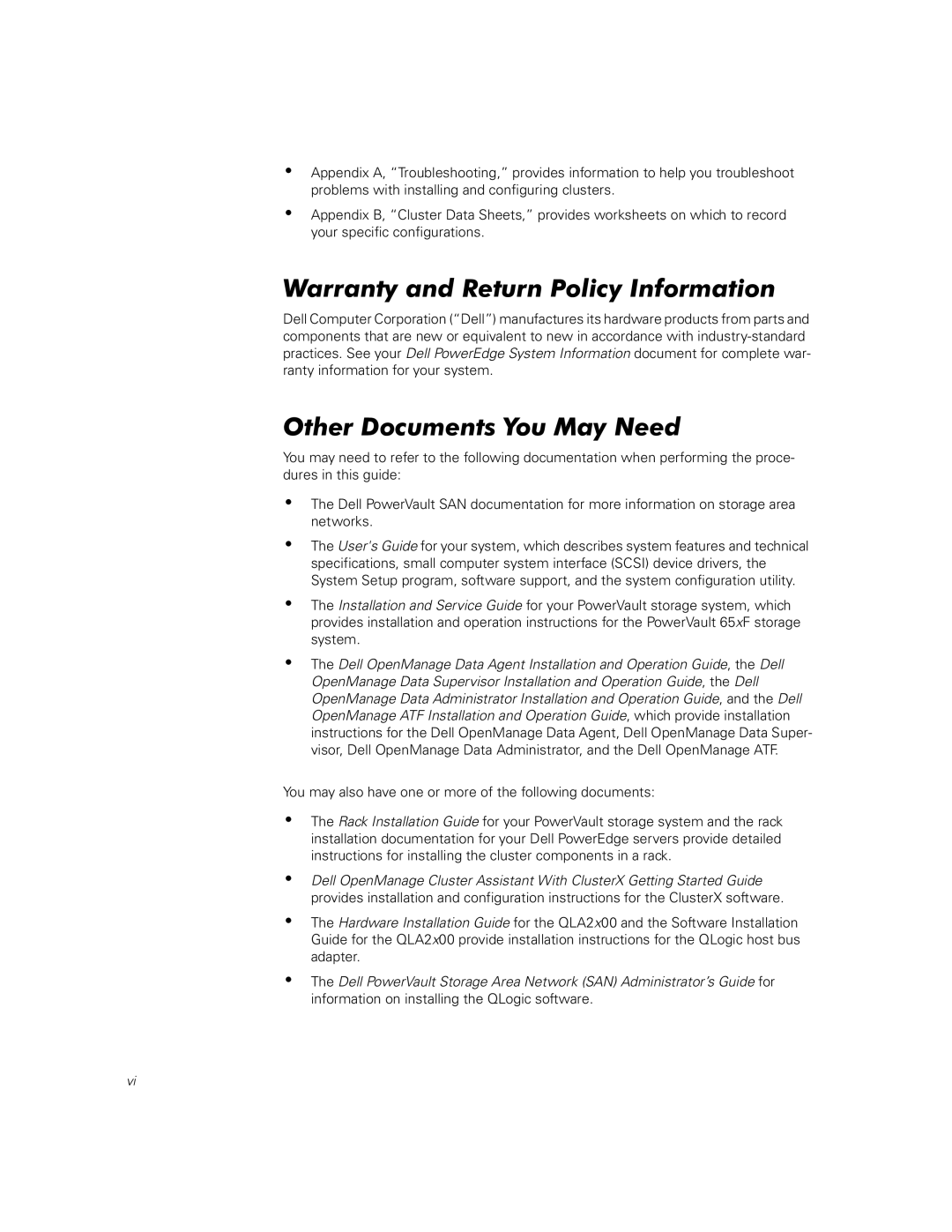 Dell FE100, FL100 manual Warranty and Return Policy Information, Other Documents You May Need 