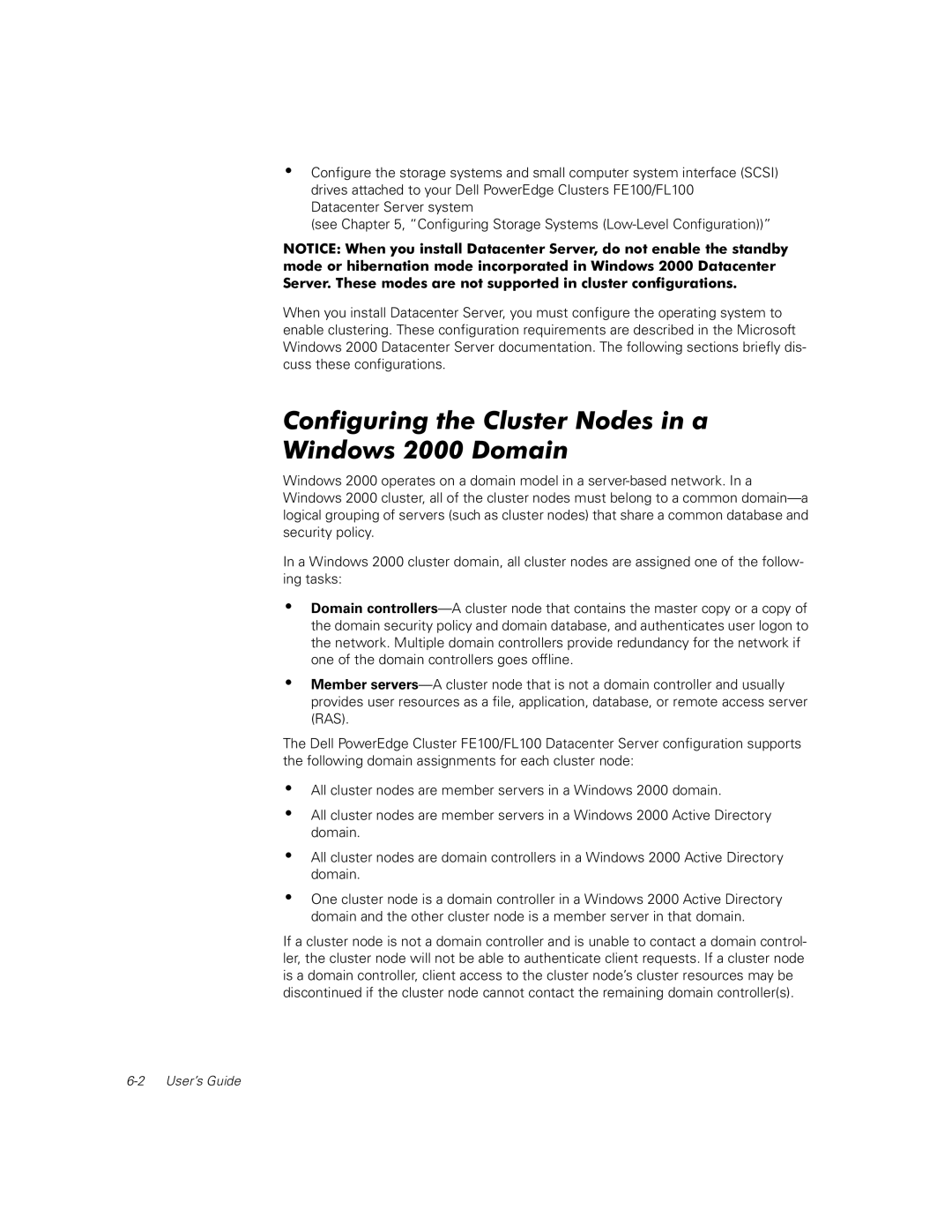 Dell FE100, FL100 manual Configuring the Cluster Nodes in a Windows 2000 Domain 