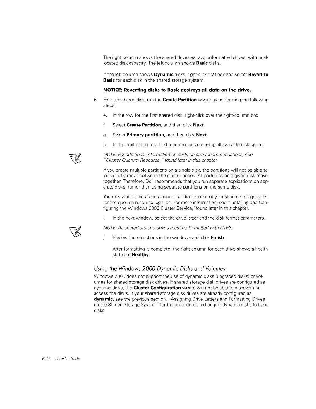 Dell FE100, FL100 manual Using the Windows 2000 Dynamic Disks and Volumes 