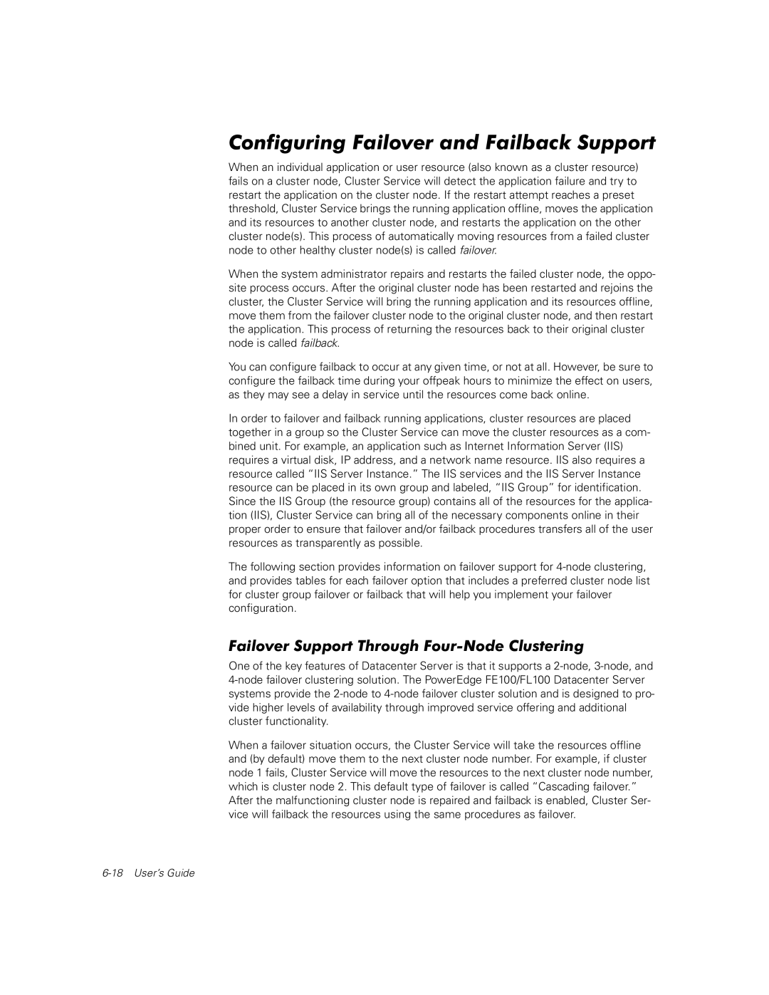 Dell FE100, FL100 manual Configuring Failover and Failback Support, Failover Support Through Four-Node Clustering 