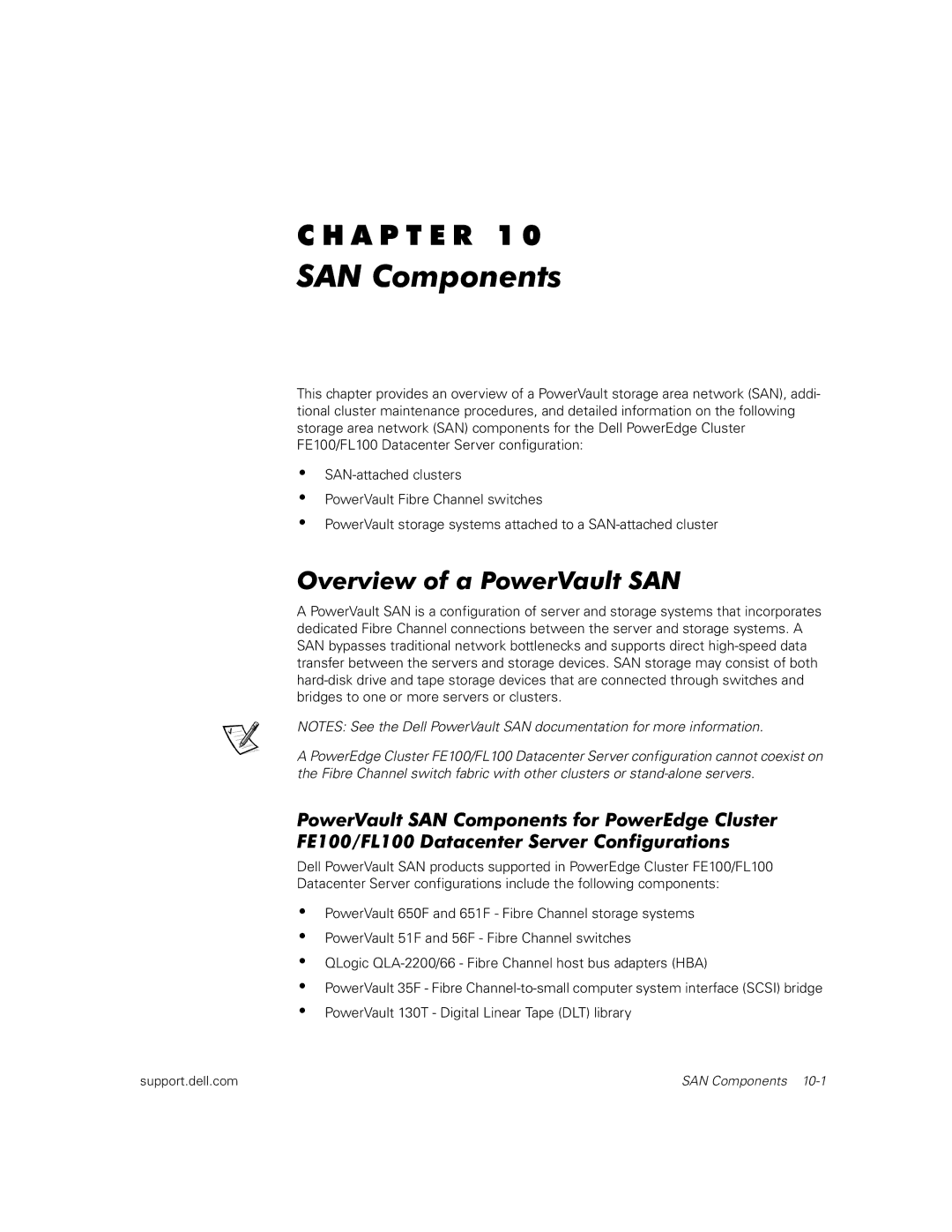 Dell FL100, FE100 manual SAN Components, Overview of a PowerVault SAN 