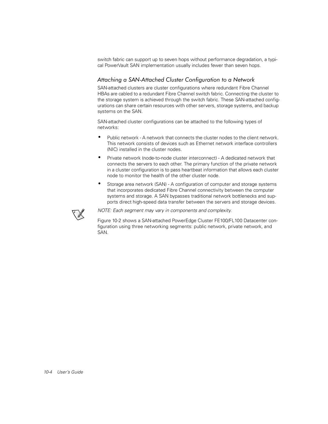 Dell FE100, FL100 manual Attaching a SAN-Attached Cluster Configuration to a Network 