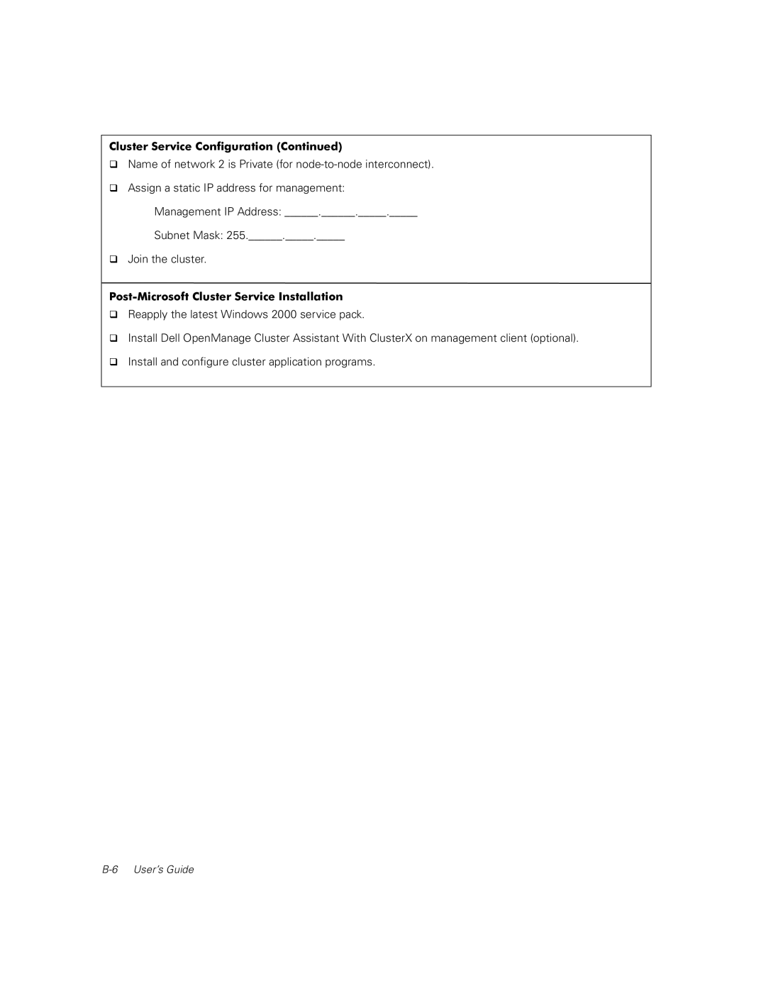 Dell FE100, FL100 manual Post-Microsoft Cluster Service Installation 