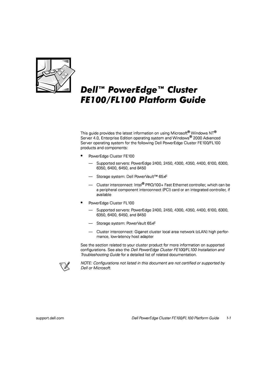 Dell manual Dell PowerEdge Cluster FE100/FL100 Platform Guide, Dell or Microsoft 