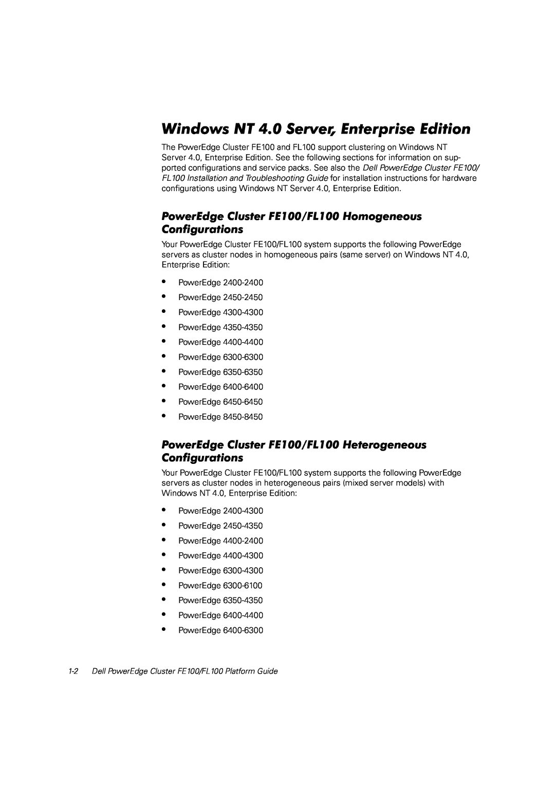 Dell FE100, FL100 manual Windows NT 4.0 Server, Enterprise Edition 
