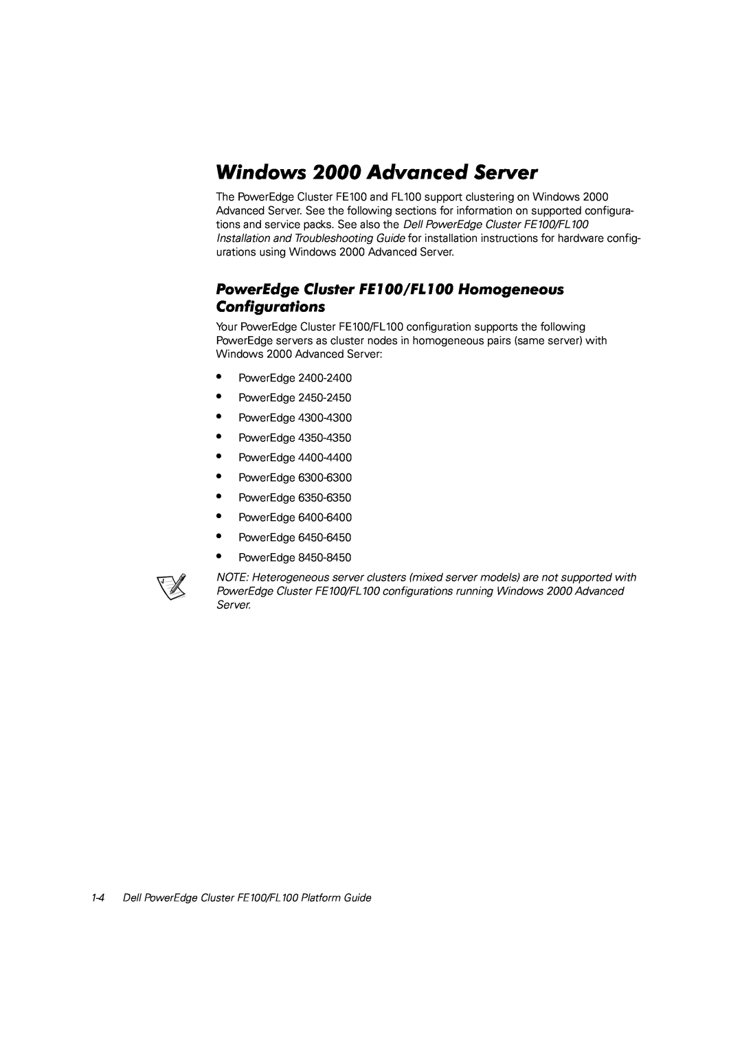 Dell FE100, FL100 manual Windows 2000 Advanced Server 
