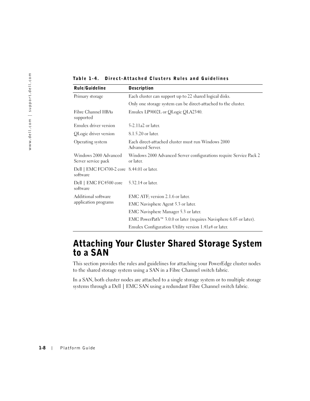 Dell FE300 manual Attaching Your Cluster Shared Storage System to a SAN 