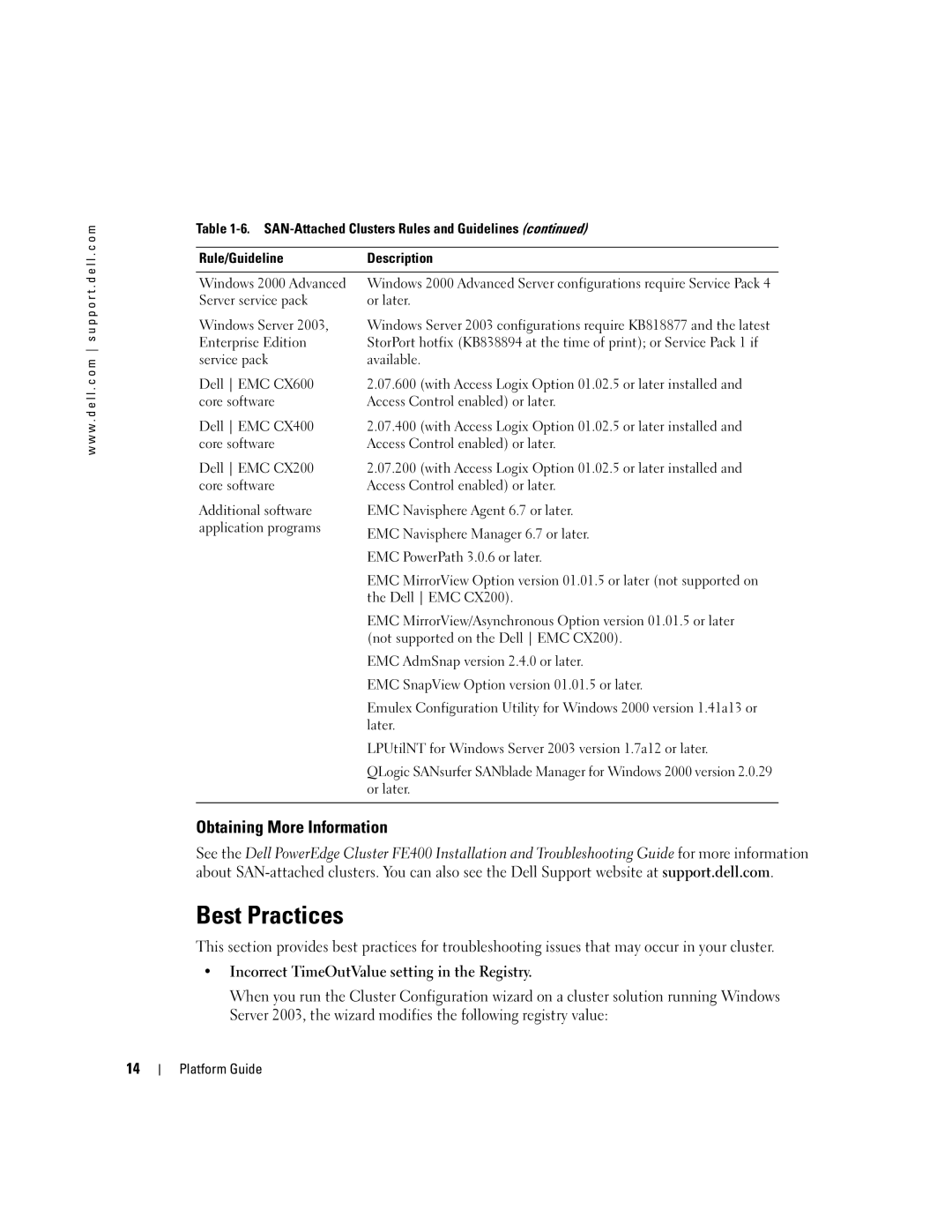 Dell FE400 manual Best Practices, Incorrect TimeOutValue setting in the Registry 