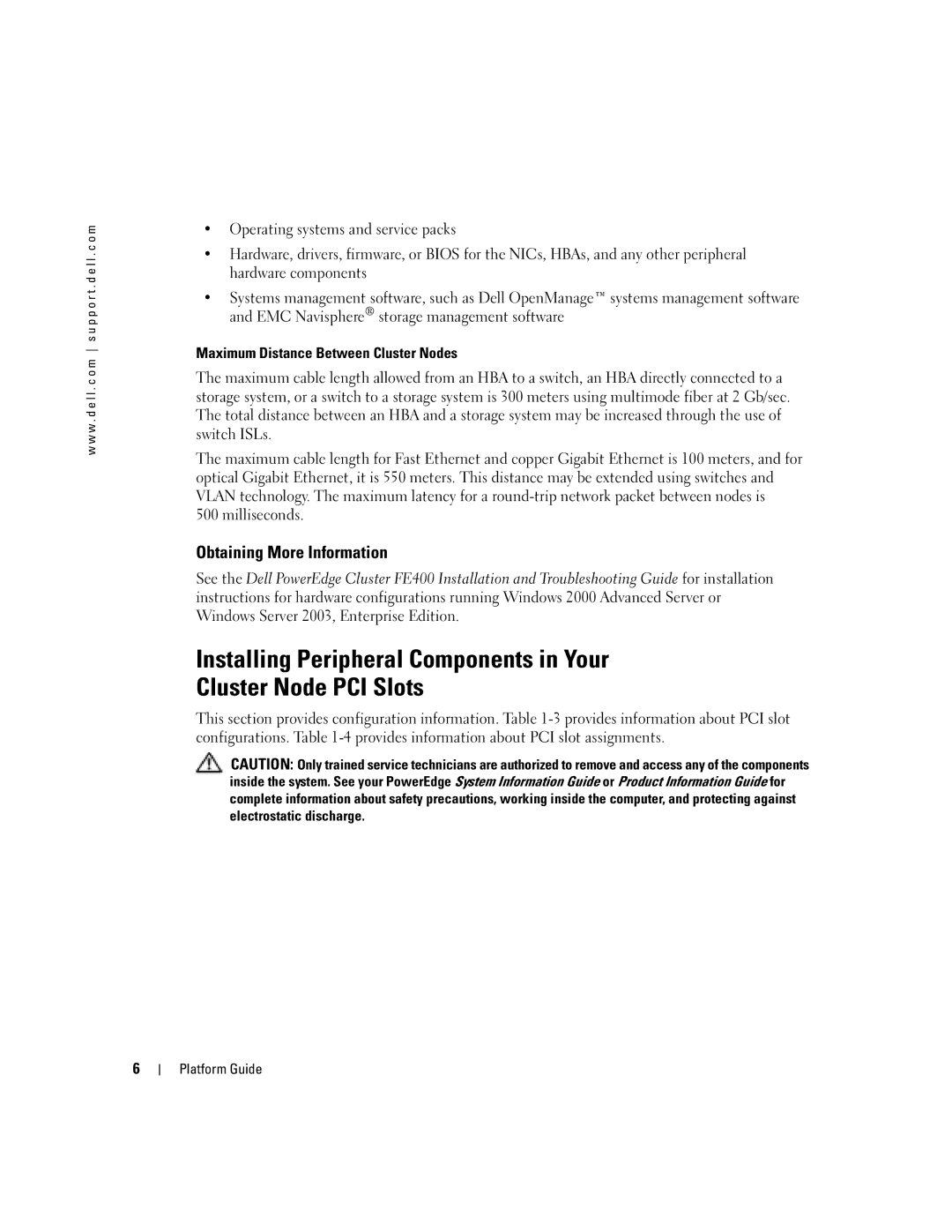 Dell FE400 manual Maximum Distance Between Cluster Nodes 