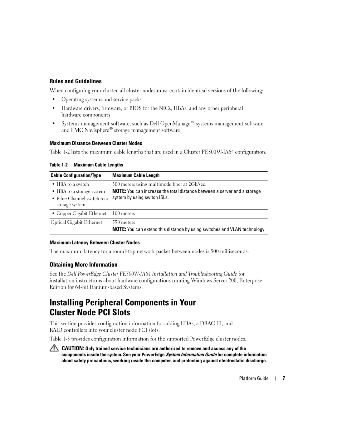 Dell FE500-IA64 SYSTEMS manual Rules and Guidelines, Maximum Distance Between Cluster Nodes 