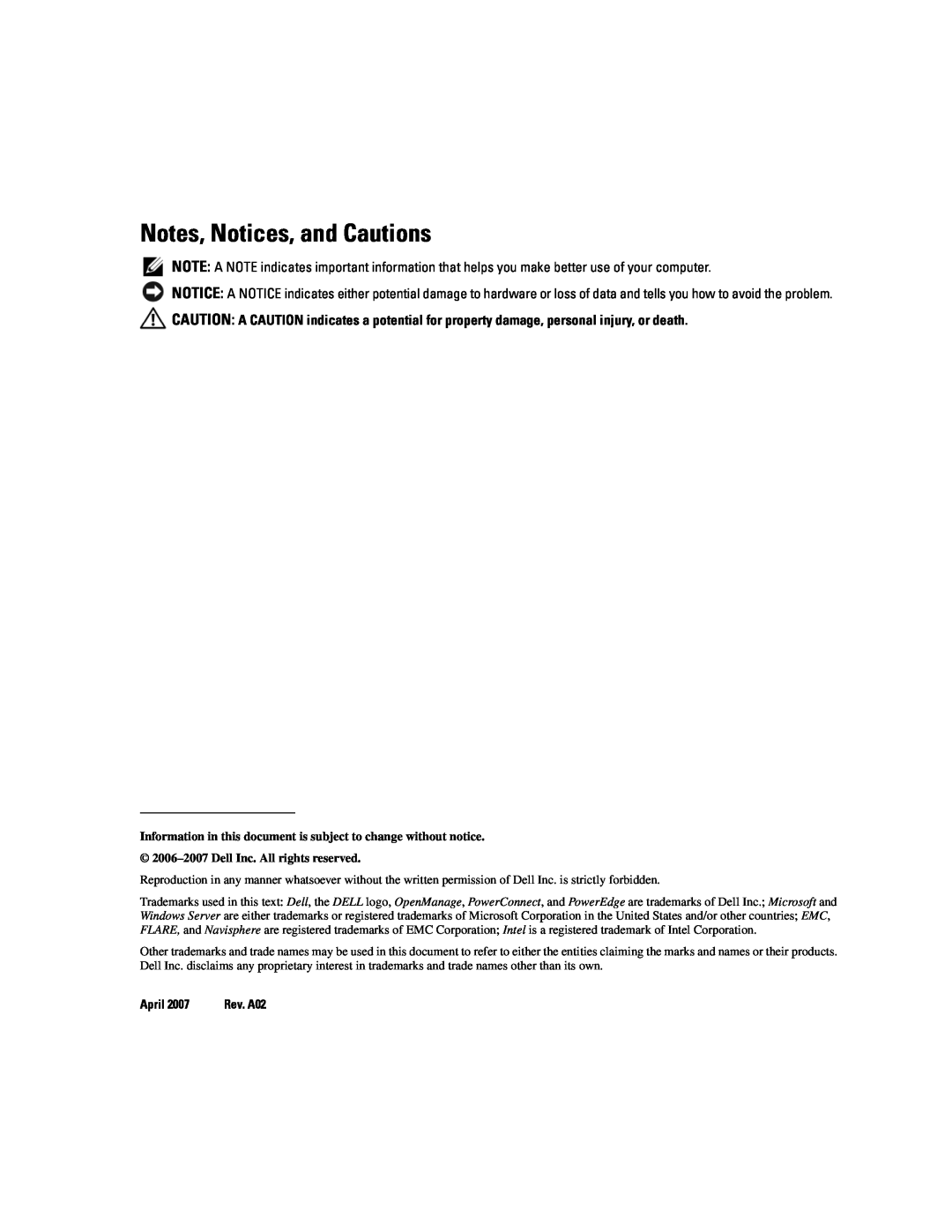 Dell FE655WI manual Notes, Notices, and Cautions, Information in this document is subject to change without notice 
