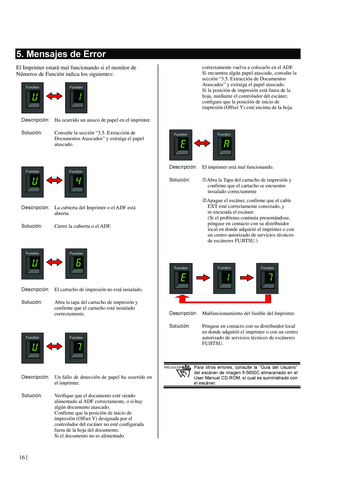 Dell fi-565PR manual Mensajes de Error 