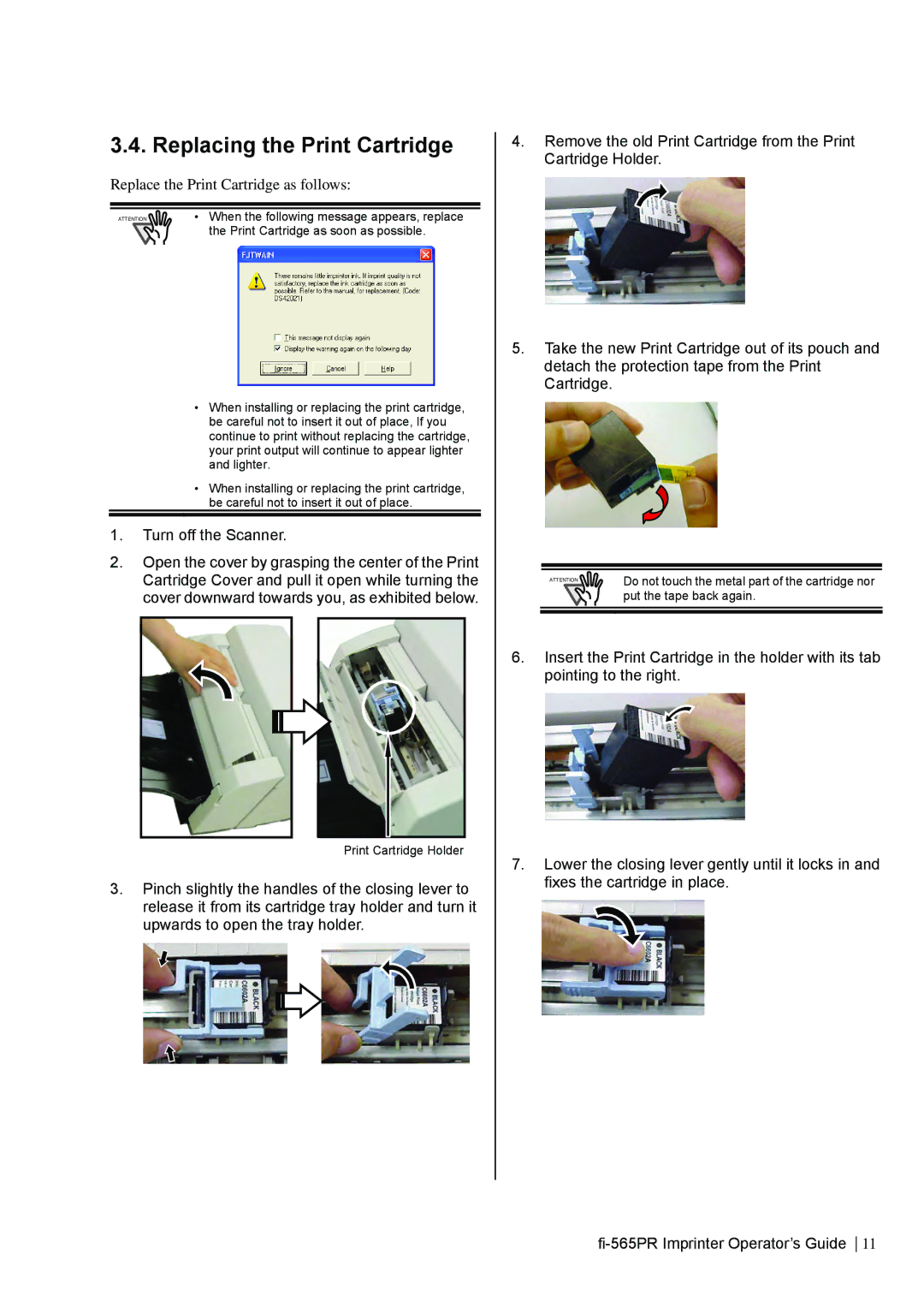 Dell fi-565PR manual Replacing the Print Cartridge, Replace the Print Cartridge as follows 