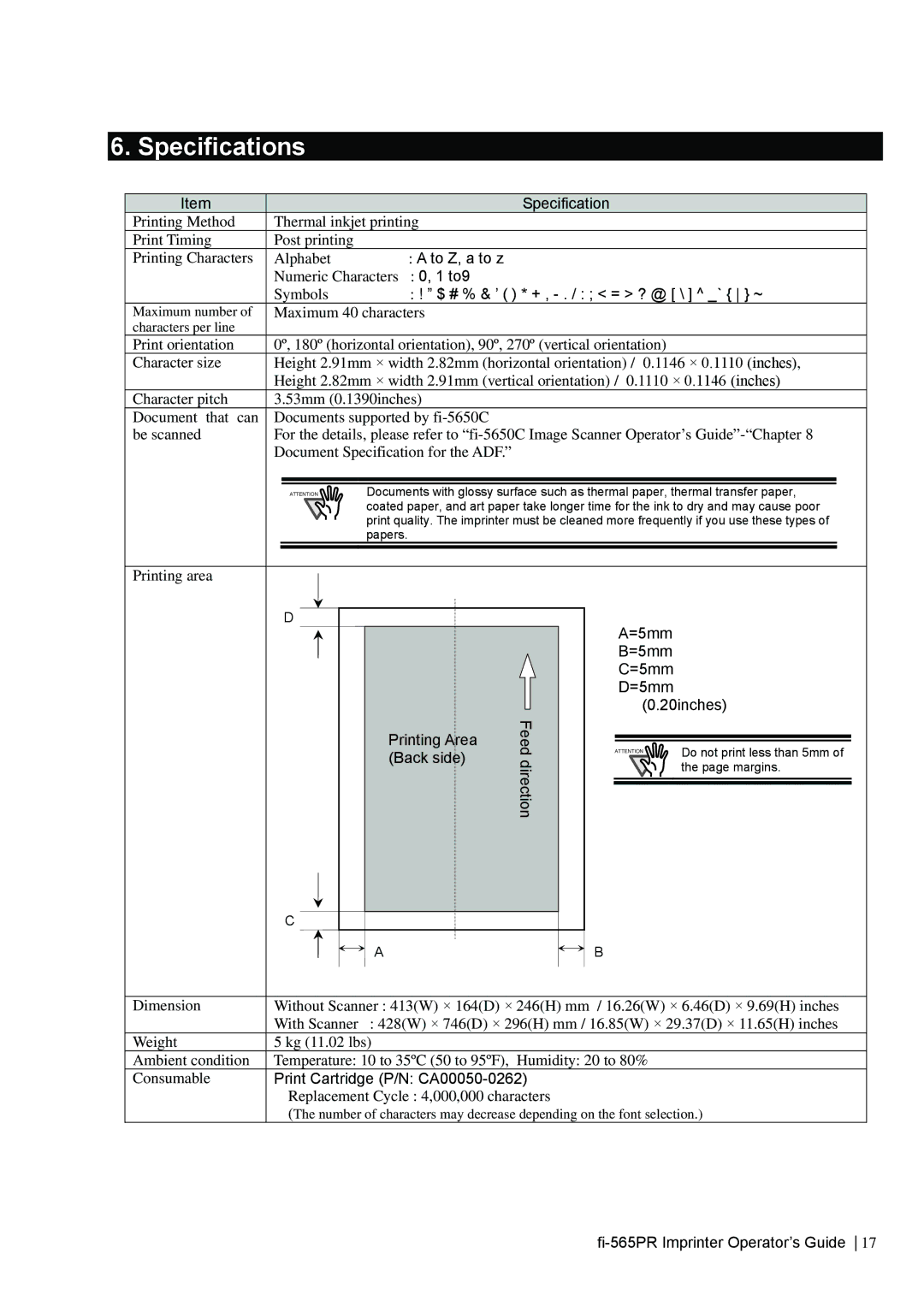 Dell fi-565PR manual Specifications 