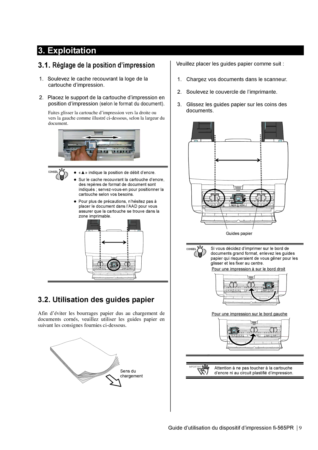 Dell fi-565PR manual Exploitation, Utilisation des guides papier 