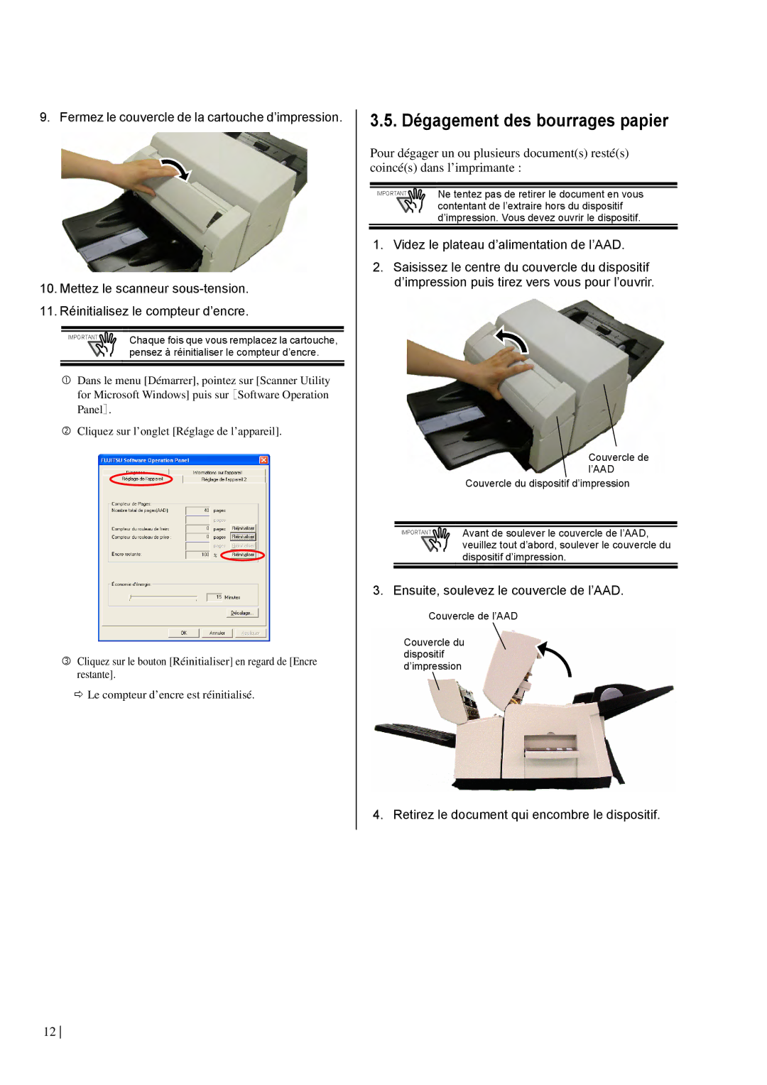 Dell fi-565PR manual Dégagement des bourrages papier, Ensuite, soulevez le couvercle de l’AAD 