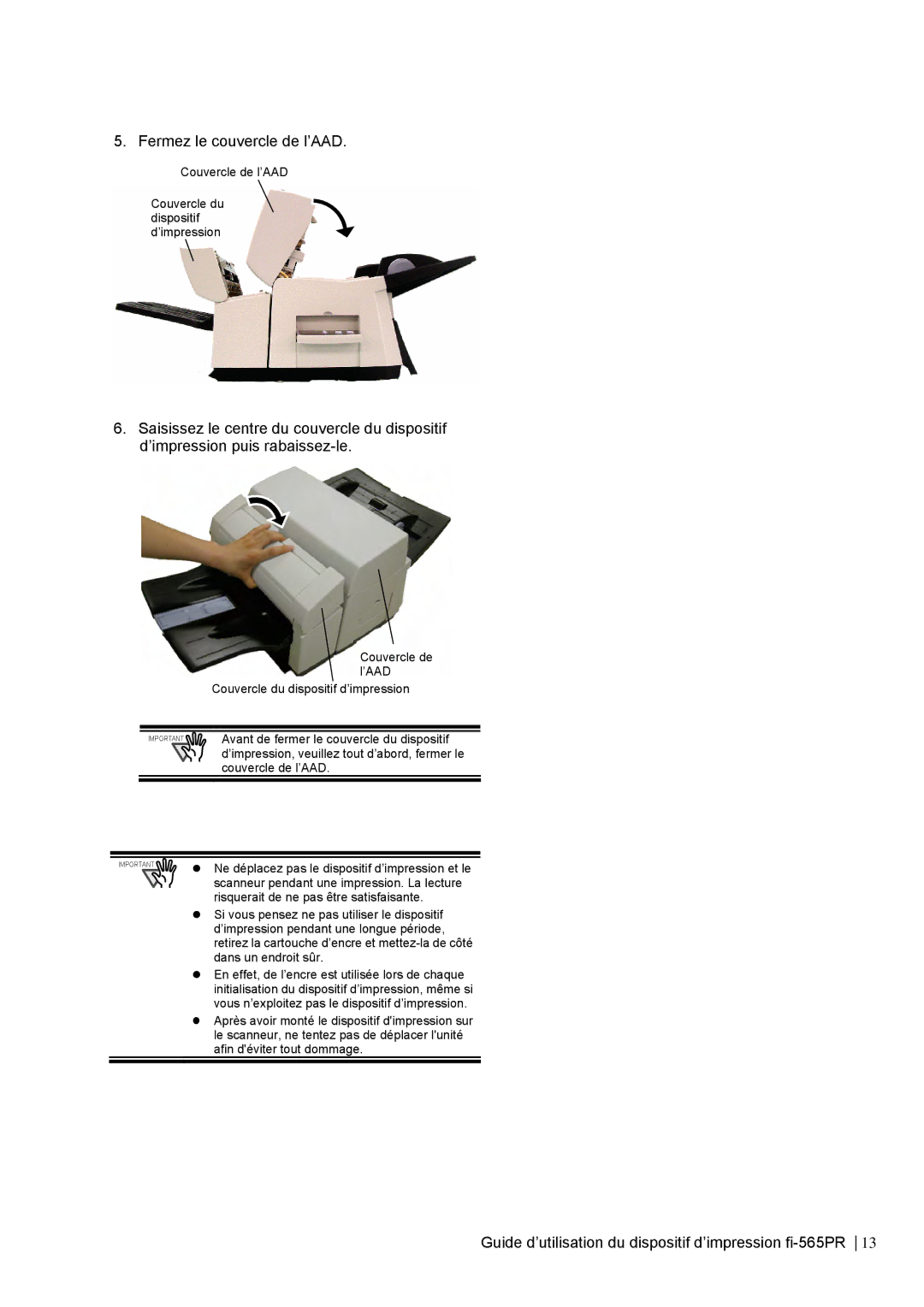 Dell fi-565PR manual Fermez le couvercle de l’AAD 