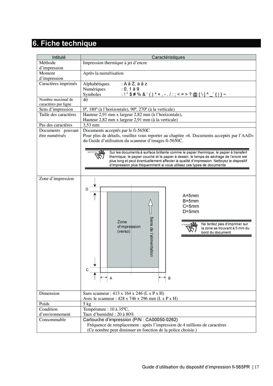 Dell fi-565PR manual Fiche technique 