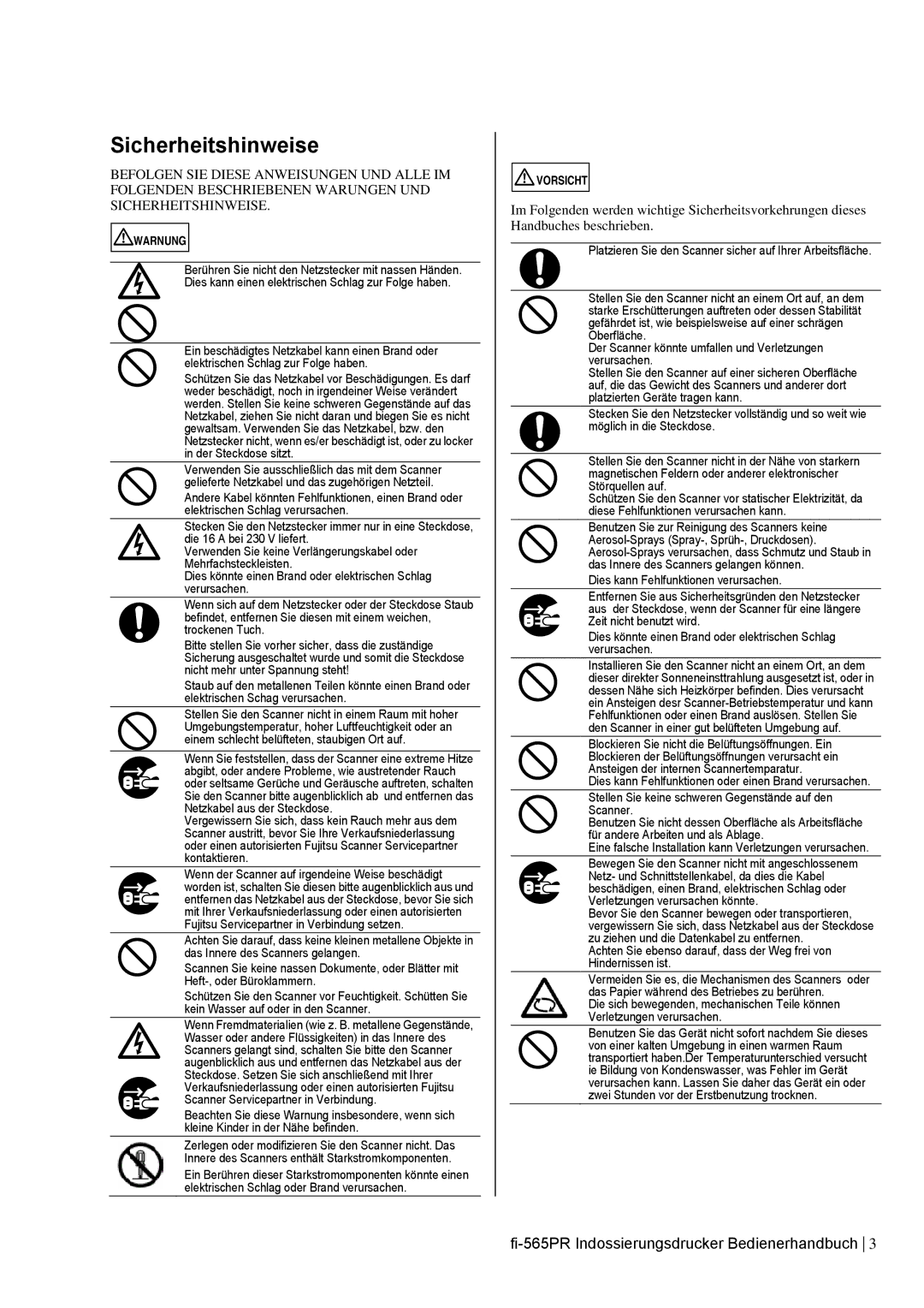 Dell fi-565PR manual Sicherheitshinweise, Warnung 