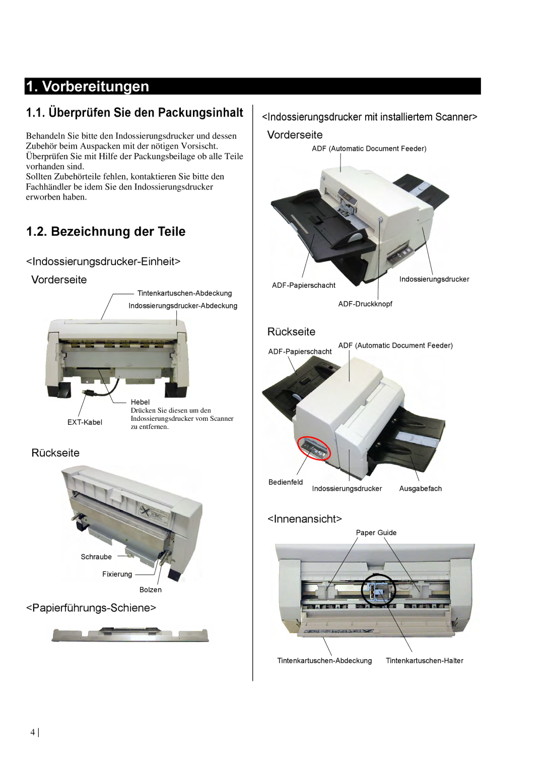 Dell fi-565PR manual Vorbereitungen, Bezeichnung der Teile 