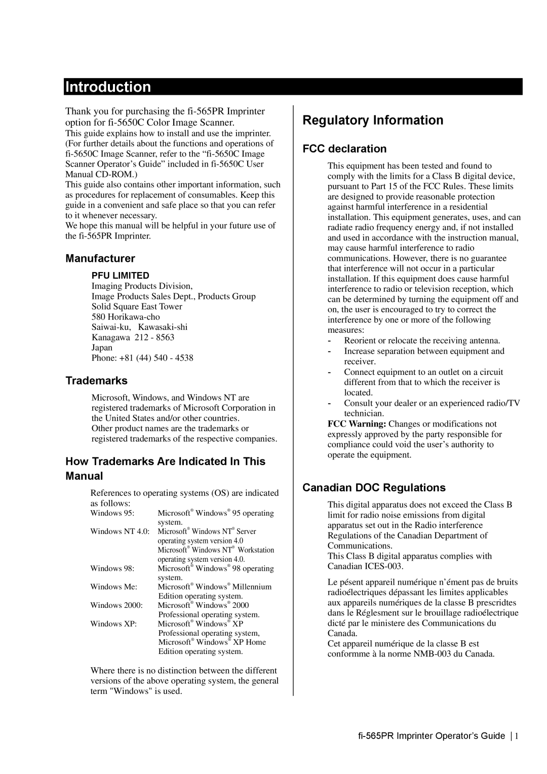 Dell fi-565PR manual Introduction, Regulatory Information 