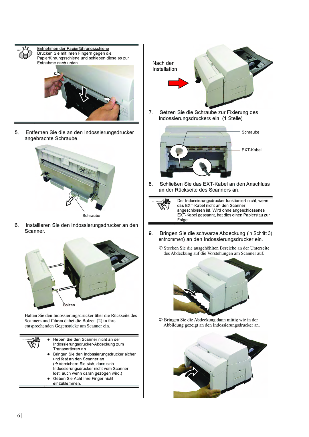 Dell fi-565PR manual Installieren Sie den Indossierungsdrucker an den Scanner 