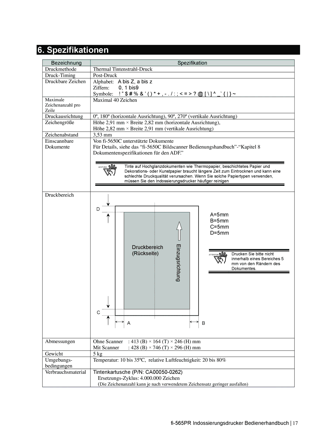 Dell fi-565PR manual Spezifikationen 