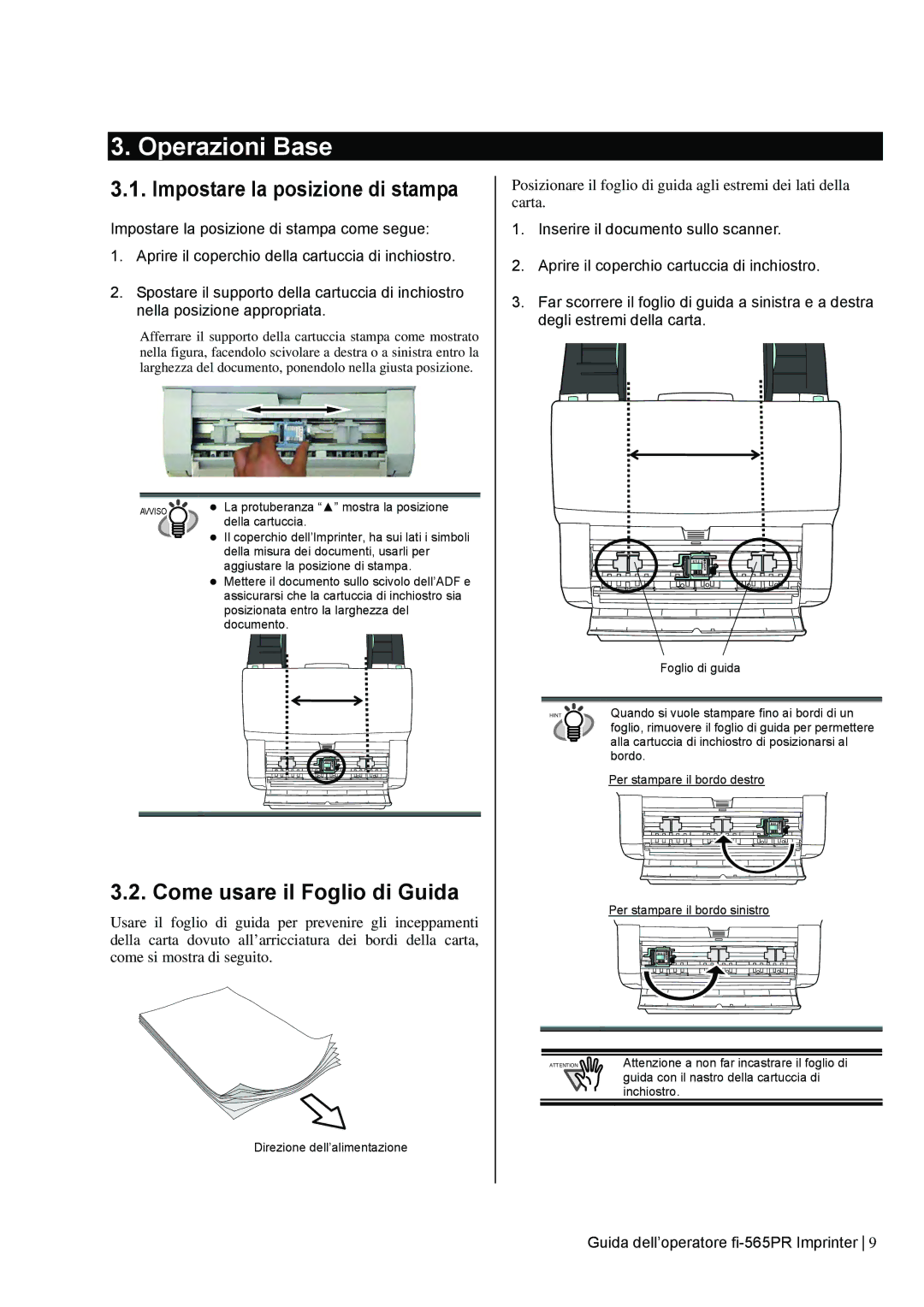 Dell fi-565PR manual Operazioni Base, Impostare la posizione di stampa, Come usare il Foglio di Guida 