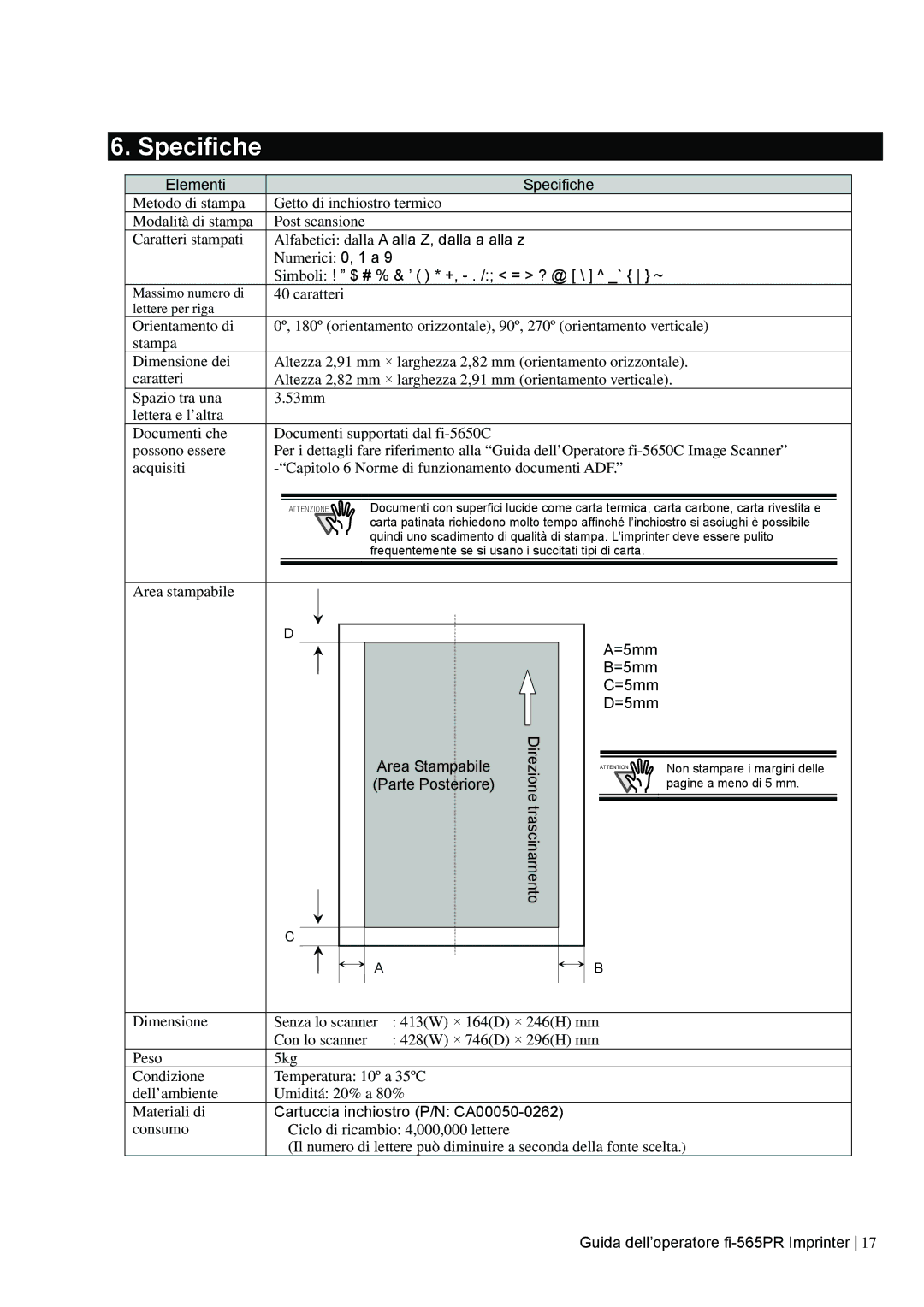 Dell fi-565PR manual Specifiche 