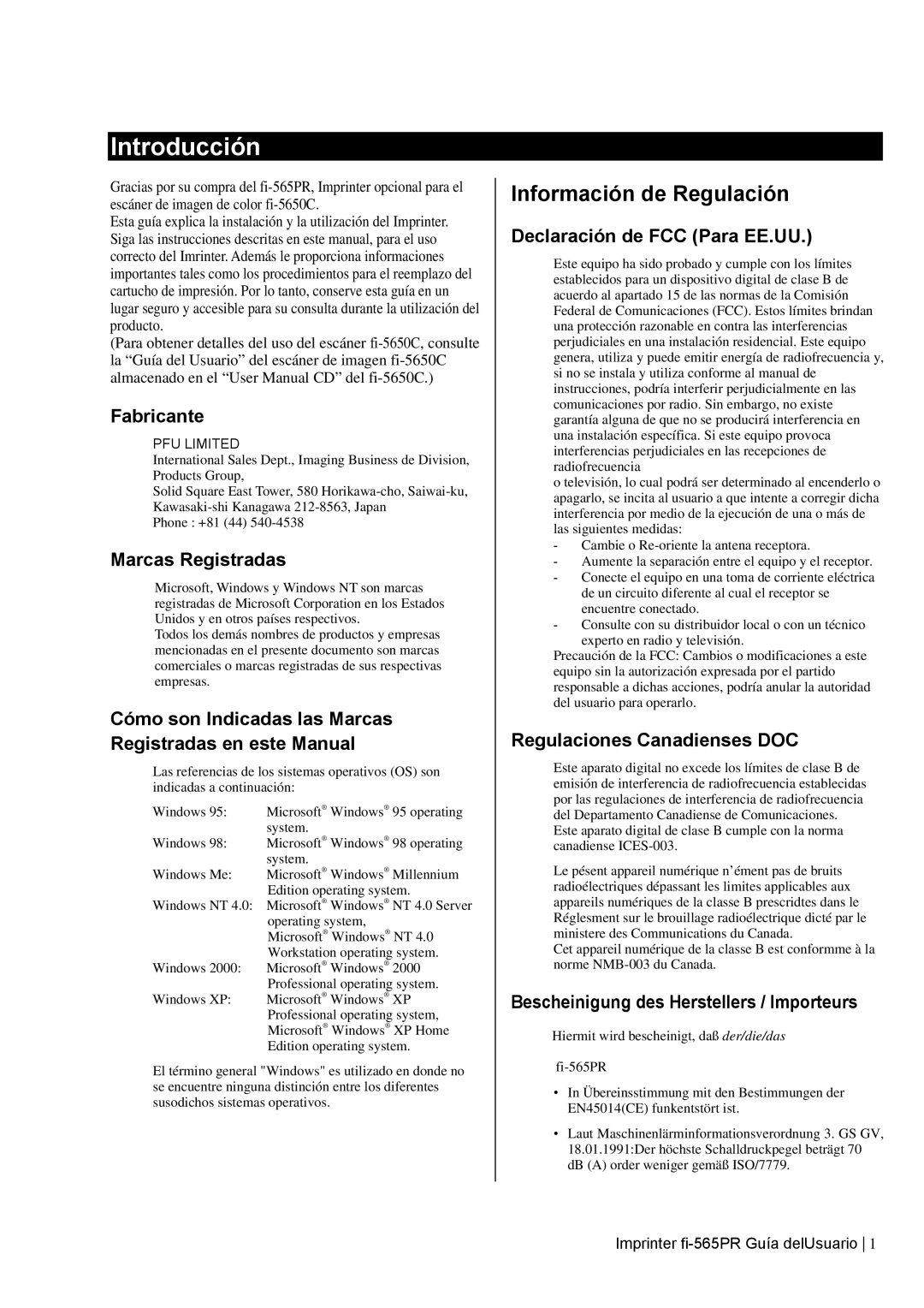 Dell fi-565PR manual Introducción, Información de Regulación 