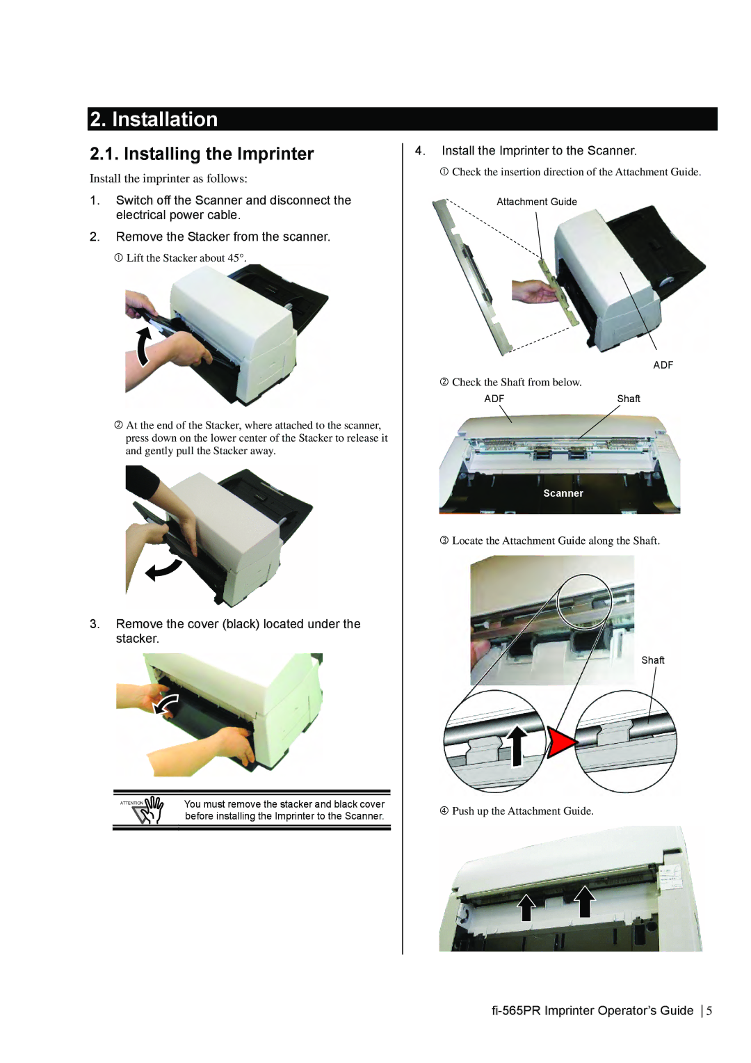 Dell fi-565PR manual Installation, Installing the Imprinter, Install the imprinter as follows 