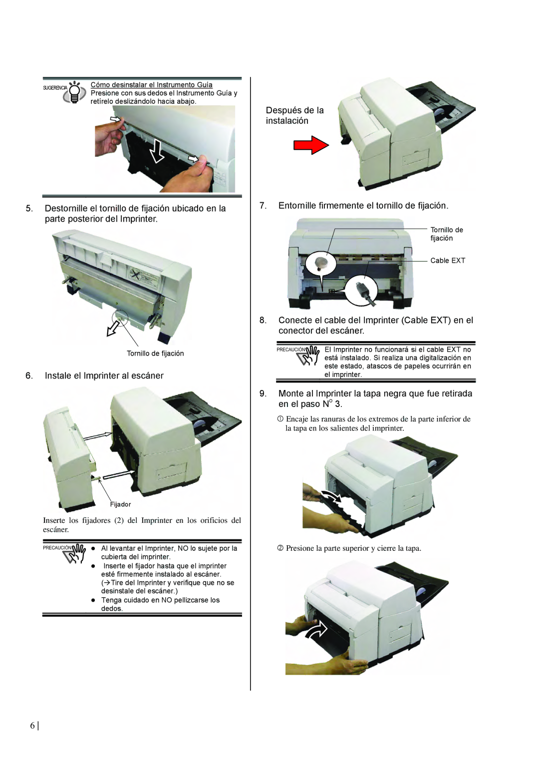 Dell fi-565PR manual Instale el Imprinter al escáner 