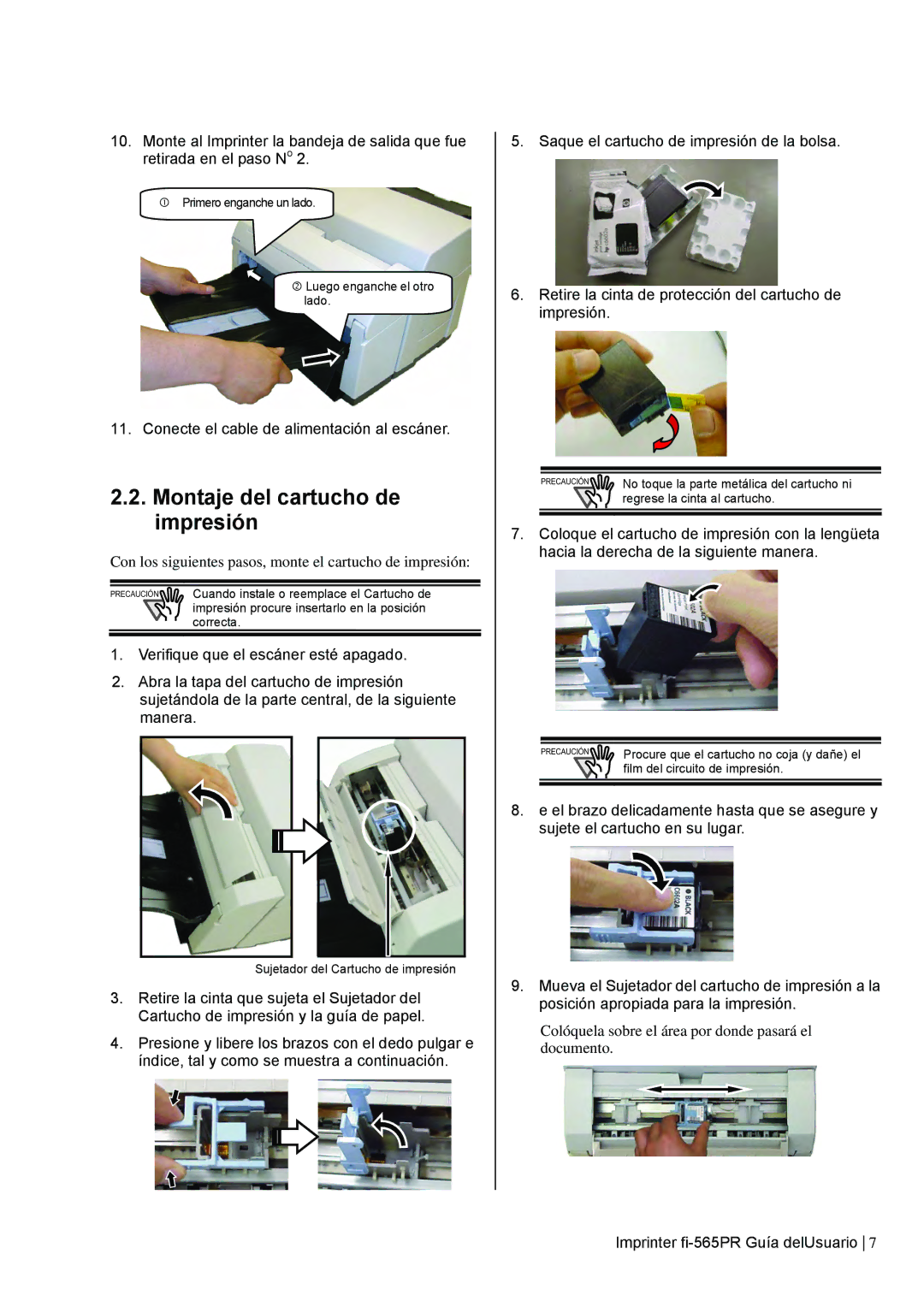 Dell fi-565PR manual Montaje del cartucho de impresión, Conecte el cable de alimentación al escáner 