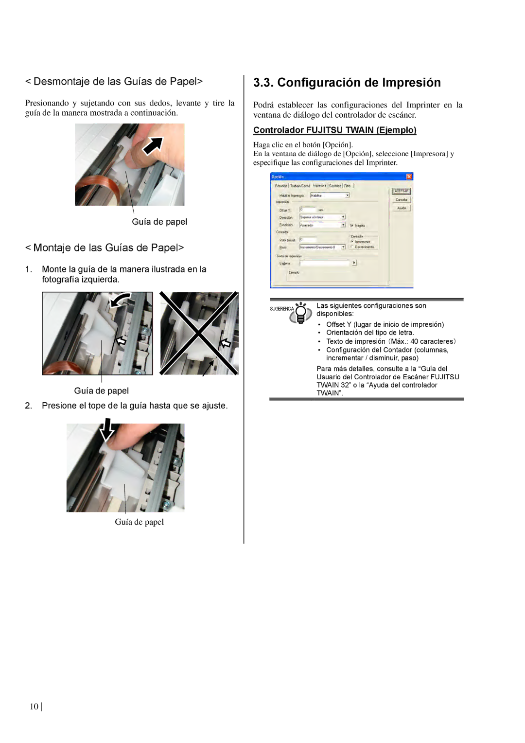 Dell fi-565PR manual Configuración de Impresión, Guía de papel 