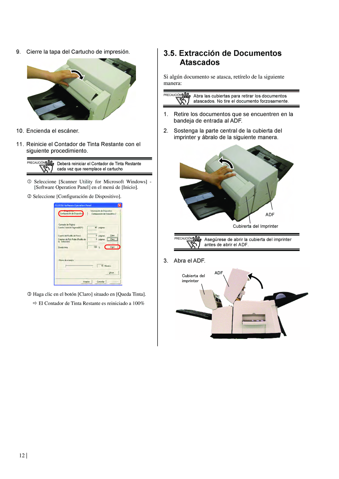 Dell fi-565PR manual Extracción de Documentos Atascados, Abra el ADF 