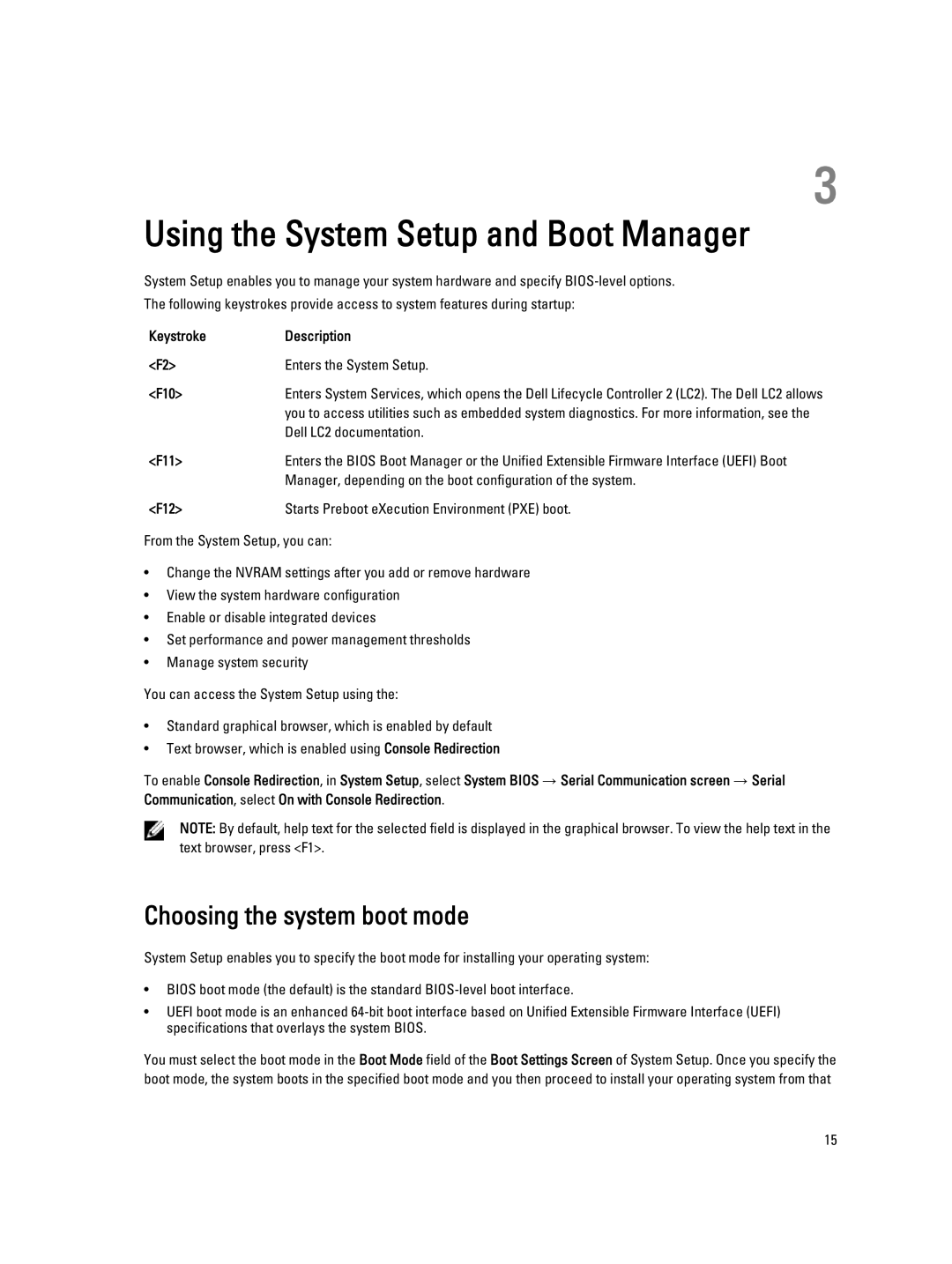 Dell FM120x4 owner manual Using the System Setup and Boot Manager, Choosing the system boot mode 