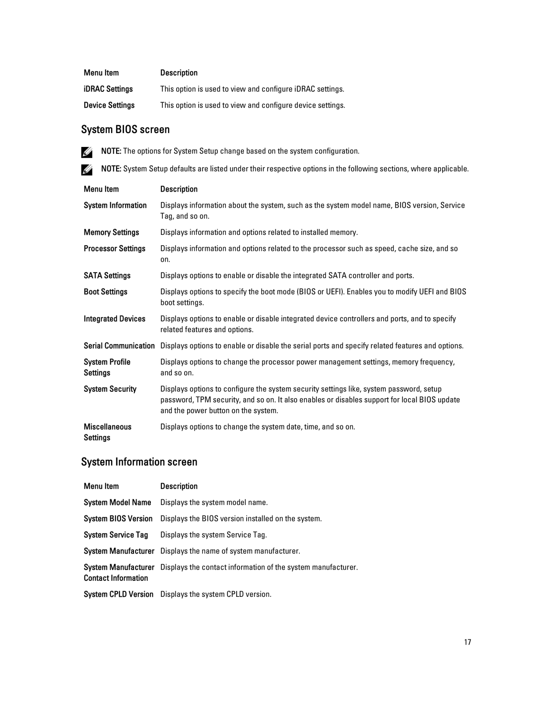 Dell FM120x4 owner manual System Bios screen, System Information screen 