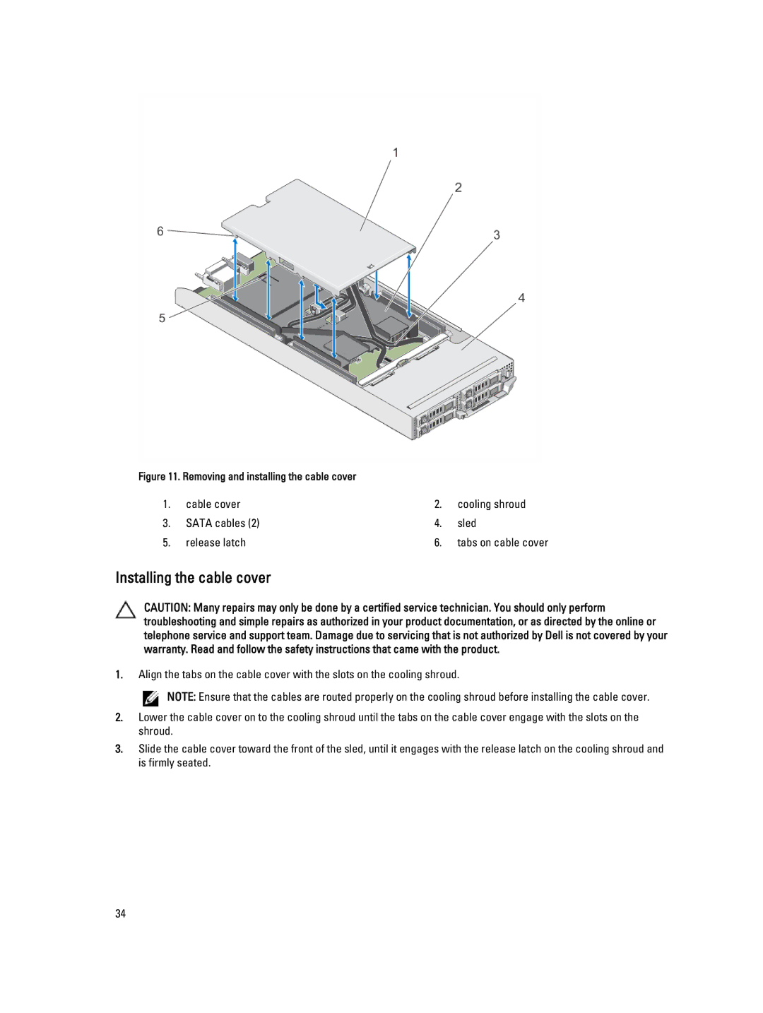 Dell FM120x4 owner manual Installing the cable cover, Removing and installing the cable cover 