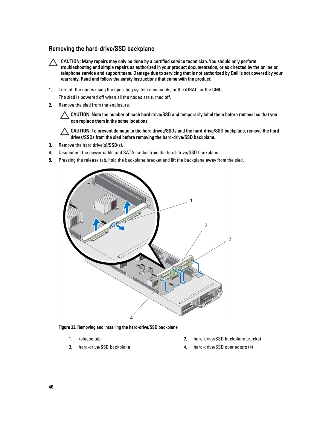 Dell FM120x4 owner manual Removing the hard-drive/SSD backplane, Removing and installing the hard-drive/SSD backplane 