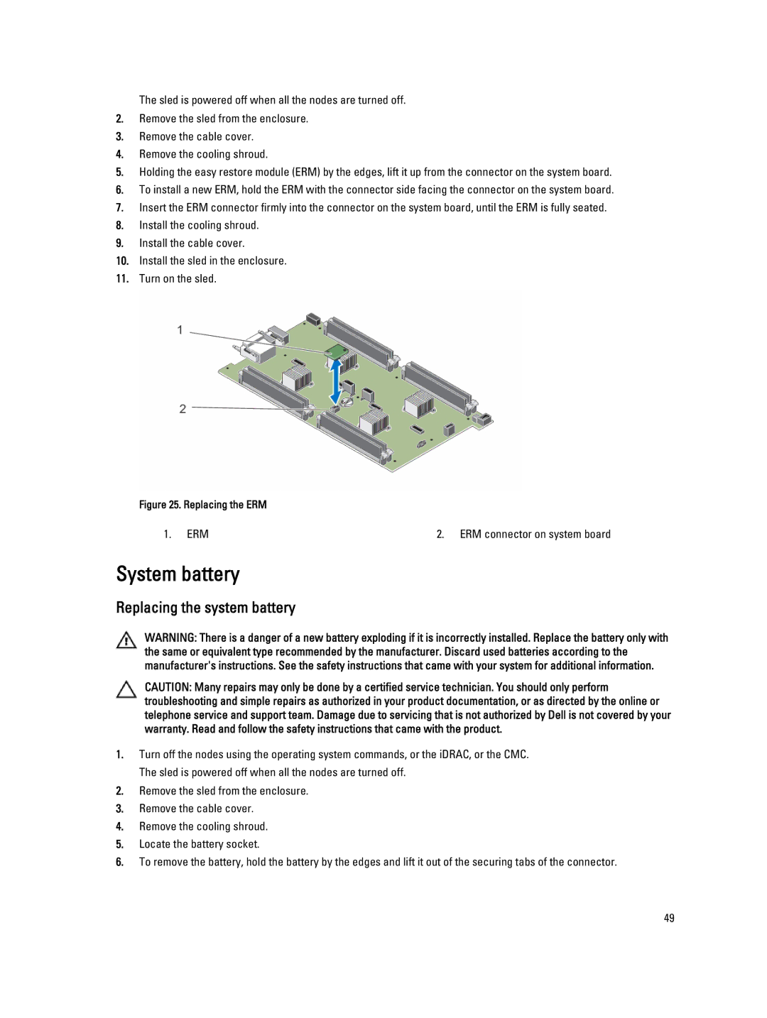 Dell FM120x4 owner manual System battery, Replacing the system battery 