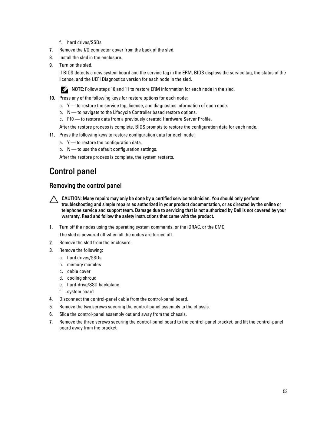 Dell FM120x4 owner manual Control panel, Removing the control panel 